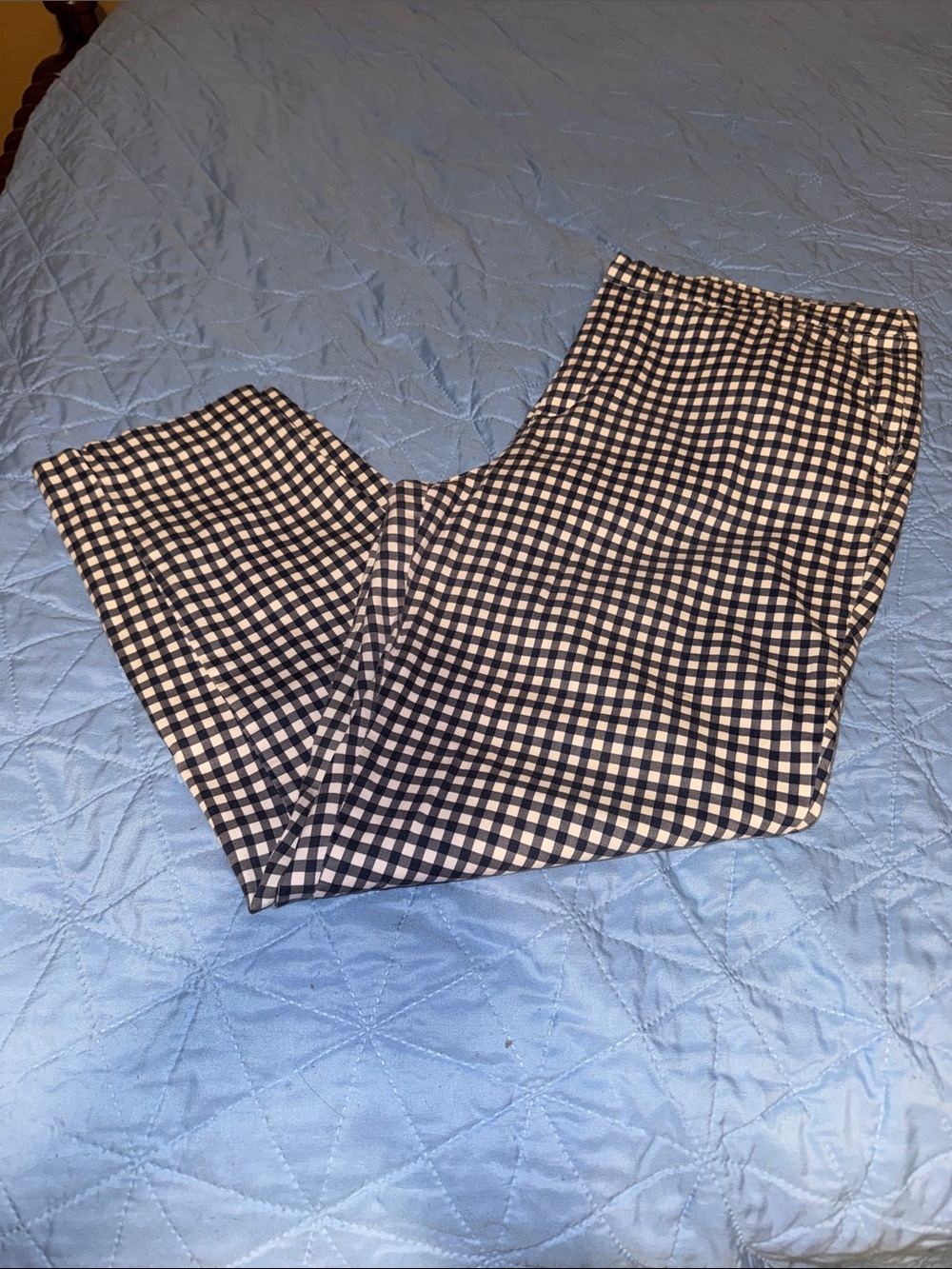 Ankle-Length Gingham Check Pants - Black & White